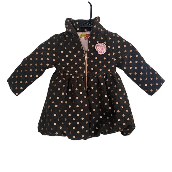 Penelope Mack Grey Polka Dot Flower Accent Coat Sz 3T - Picture 1 of 8